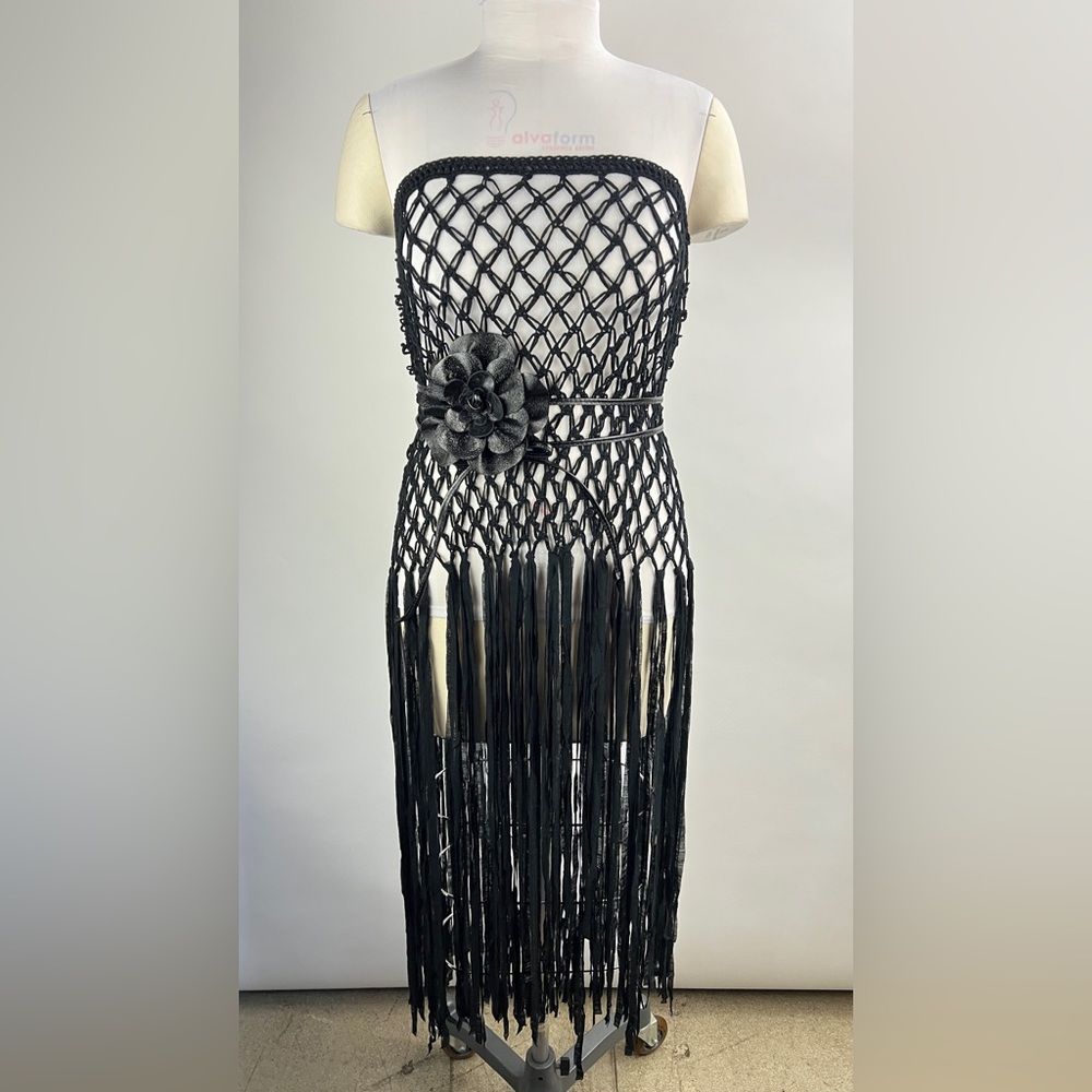 💚 2874. Black Fishnet Fringe Skirt/Dress